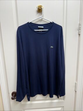 Lacoste Navy Long-Sleeve Crewneck with Green Crocodile